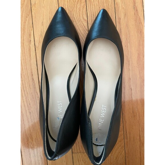 Nine West Pump Shoes Womens 6.5 Slip On Pointed Toe Stilleto Leather Matte Black - Picture 2 of 6